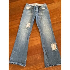 Y2K Anchor Blue Floral Patchwork Wide Leg Jeans